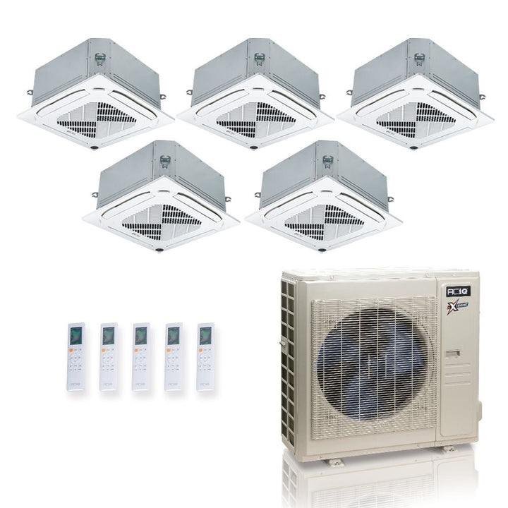 36,000 BTU ACiQ Extreme 23 SEER2 5 Zone Ceiling Cassette Mini Split Heat Pump System - R454B | 230V - 9 + 9 + 9 + 9 + 12 - ACiQ-36Z-HH-M5C / ACIQ-09CC-HH-MC-4 / ACIQ-12CC-HH-MC  Mini Split Systems Direct