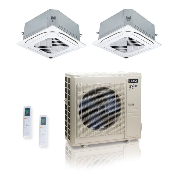 36,000 BTU ACiQ Extreme 23 SEER2 Dual Zone Ceiling Cassette Mini Split Heat Pump System - R454B | 230V - 18 + 24 - ACiQ-36Z-HH-M5C / ACIQ-18CC / ACIQ-24CC  Mini Split Systems Direct