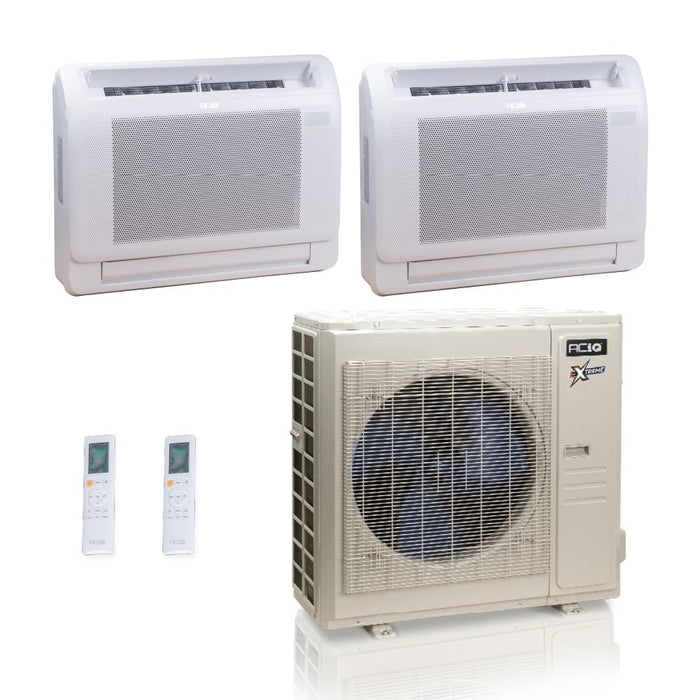 36,000 BTU ACiQ Extreme 23 SEER2 Dual Zone Floor Mount Mini Split Heat Pump System - R454B | 230V - 12 + 12 - ACiQ-36Z-HH-M5C / ACIQ-12FM-HH-MD-2  Mini Split Systems Direct