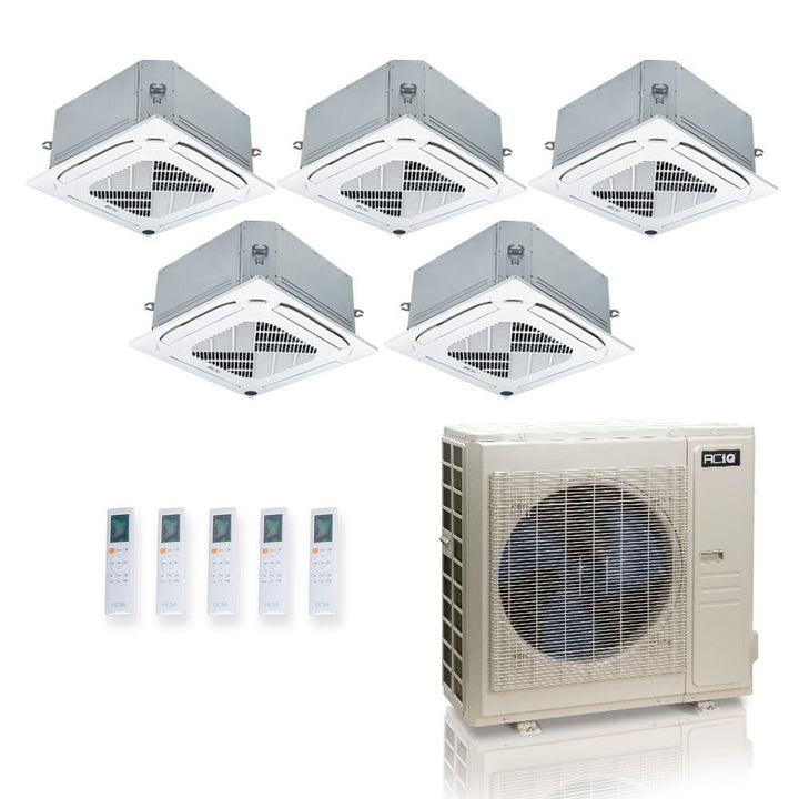 36,000 BTU ACiQ Standard 24 SEER2 5 Zone Ceiling Cassette Mini Split Heat Pump System - R454B | 230V - 9 + 9 + 9 + 9 + 12 - ES-36Z-M5C / ACIQ-09CC-HH-MC-4 / ACIQ-12CC-HH-MC  Mini Split Systems Direct