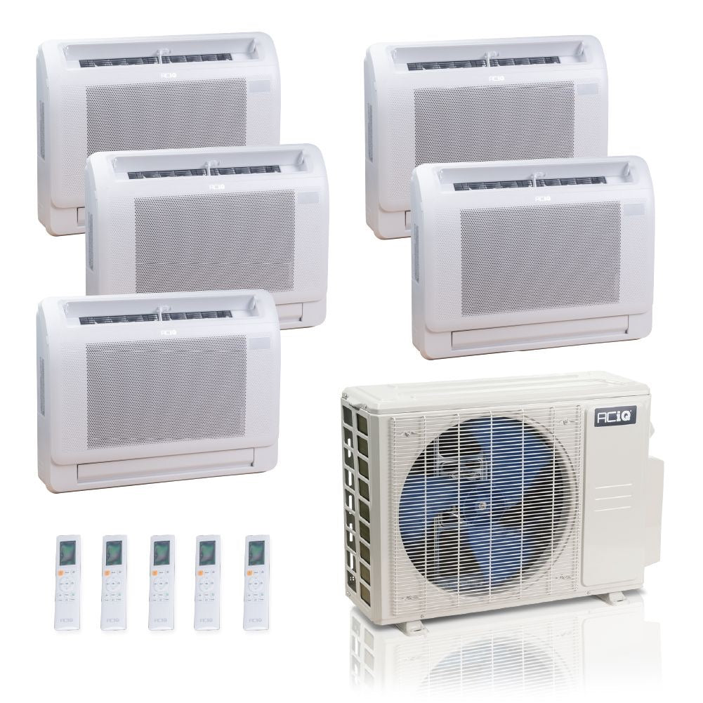 36,000 BTU ACiQ Standard 24 SEER2 5 Zone Floor Mount Mini Split Heat Pump System - R454B | 230V - 9 + 9 + 9 + 9 + 12 - ES-36Z-M5C / ACIQ-09FM-HH-MD-4 / ACIQ-12FM-HH-MD  Mini Split Systems Direct