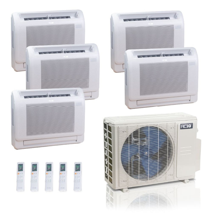 36,000 BTU ACiQ Standard 24 SEER2 5 Zone Floor Mount Mini Split Heat Pump System - R454B | 230V - 9 + 9 + 9 + 9 + 12 - ES-36Z-M5C / ACIQ-09FM-HH-MD-4 / ACIQ-12FM-HH-MD  Mini Split Systems Direct
