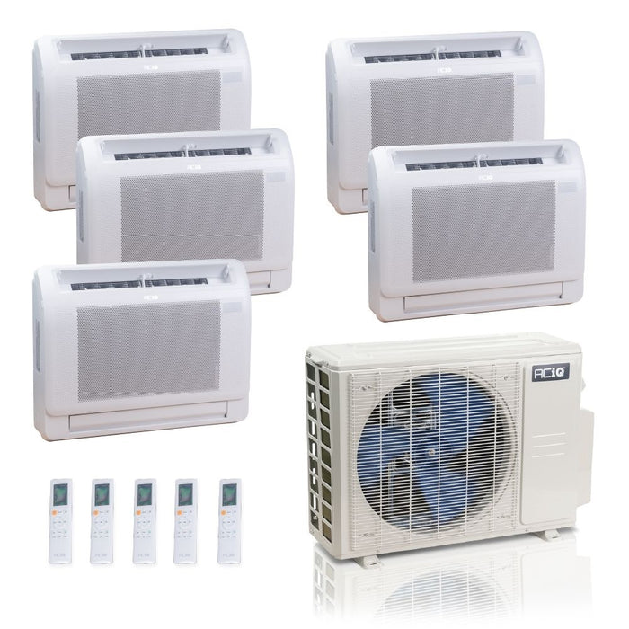36,000 BTU ACiQ Standard 24 SEER2 5 Zone Floor Mount Mini Split Heat Pump System - R454B | 230V - 9 + 9 + 9 + 9 + 9 - ES-36Z-M5C / ACIQ-09FM-HH-MD-5  Mini Split Systems Direct