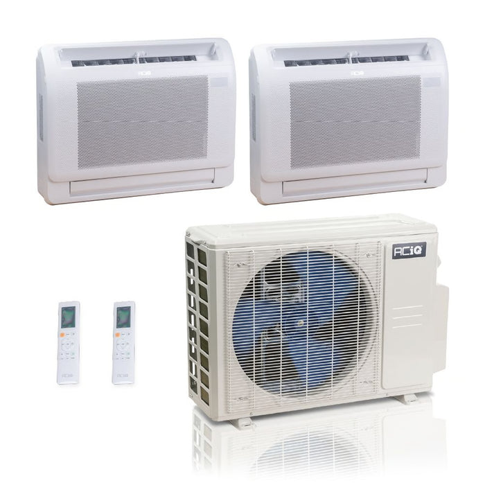 36,000 BTU ACiQ Standard 24 SEER2 Dual Zone Floor Mount Mini Split Heat Pump System - R454B | 230V - 12 + 12 - ES-36Z-M5C / ACIQ-12FM-HH-MD-2  Mini Split Systems Direct