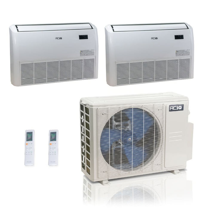 36,000 BTU ACiQ Standard 24 SEER2 Dual Zone Floor Mount Mini Split Heat Pump System - R454B | 230V - 18 + 18 - ES-36Z-M5C / ACIQ-18FM-HH-MD-2  Mini Split Systems Direct