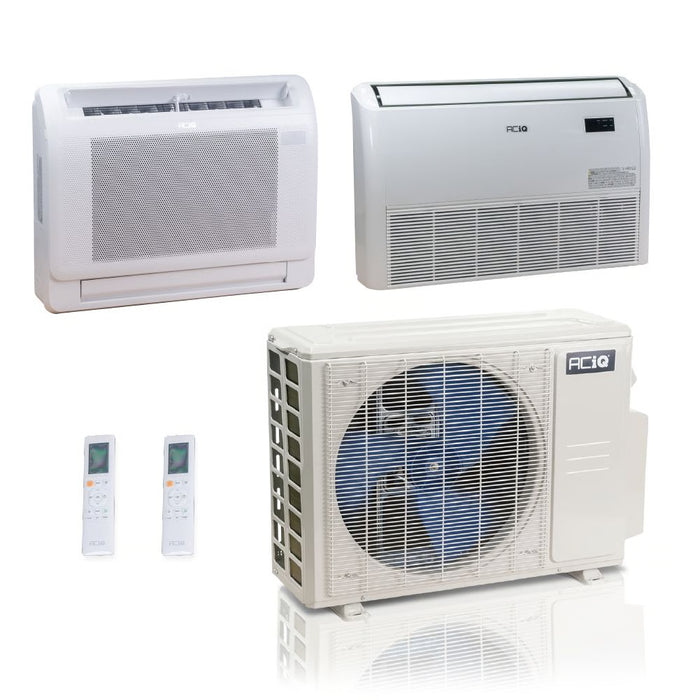 36,000 BTU ACiQ Standard 24 SEER2 Dual Zone Floor Mount Mini Split Heat Pump System - R454B | 230V - 9 + 24 - ES-36Z-M5C / ACIQ-09FM-HH-MD / ACIQ-24FM-HH-MD  Mini Split Systems Direct