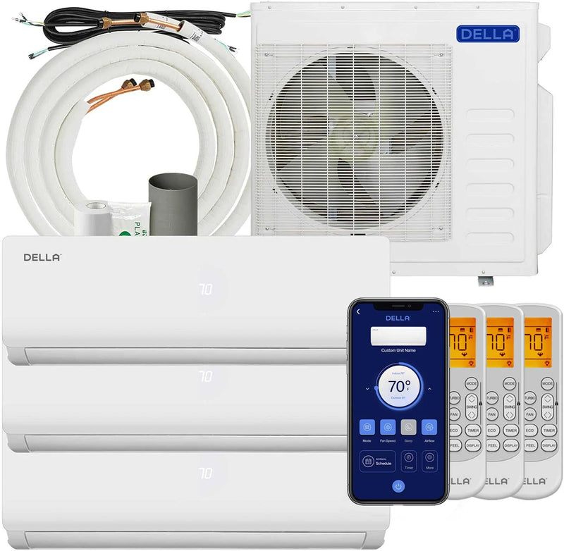 DELLA Vario Series 36000 BTU Tri Zone Mini Split AC 12K+12K+24K Up to 2600 Sq.Ft.