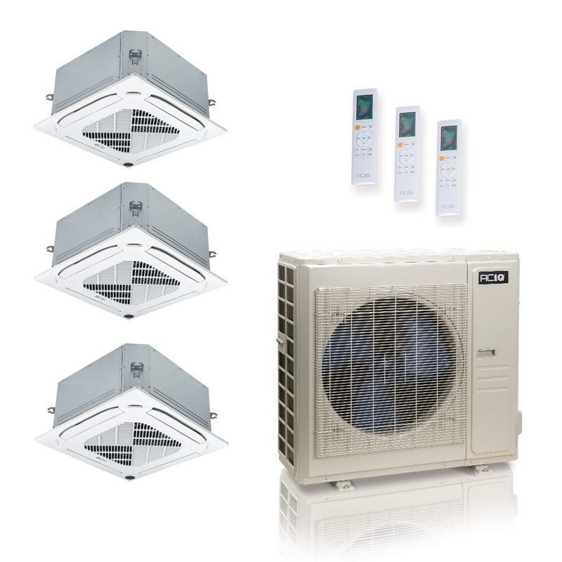 48,000 BTU 24 SEER2 ACiQ Standard 3-Zone Ceiling Cassette Mini Split System | R454B | 230v - 12+12+12
