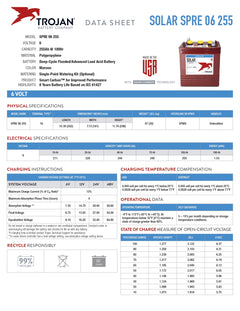 Trojan SPRE 06 255 6V Flooded Lead Acid Battery