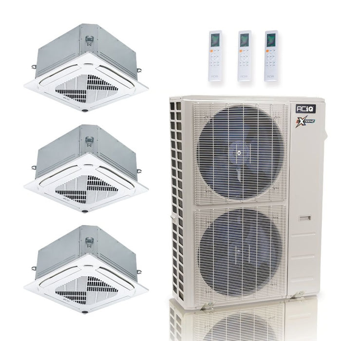 48,000 BTU 23 SEER2 ACiQ Extreme 3-Zone Ceiling Cassette Mini Split System | R454B | 230v - 12+12+12 - ACiQ-48Z-HH-M6C / ACIQ-12CC-HH-MC-3  Mini Split Systems Direct