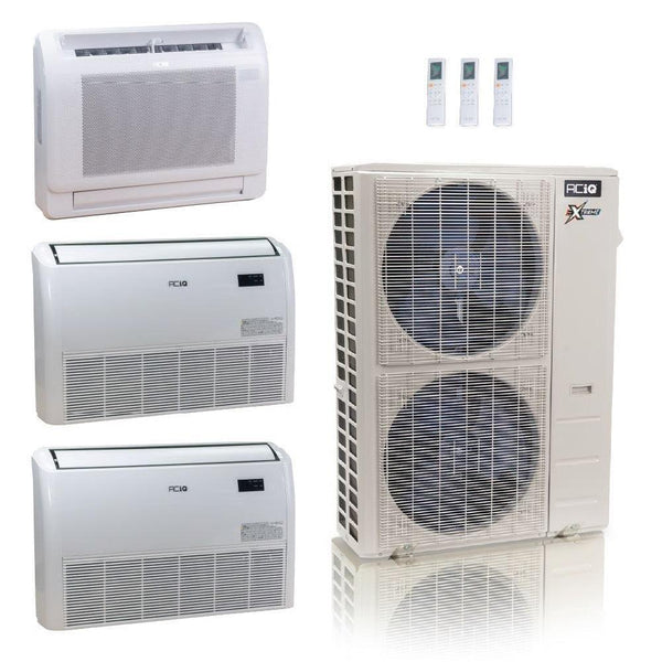 48,000 BTU ACIQ Extreme 23 SEER2 Tri Zone Floor Mount Mini Split Heat Pump System - R454B | 230V - 12 + 18 + 18 - ACIQ-48Z-HH-M6C / ACIQ-12FM-HH-MD / ACIQ-18FM-HH-MD-2  Mini Split Systems Direct
