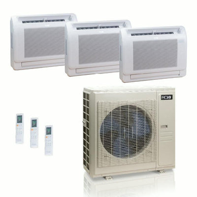 48,000 BTU ACIQ Standard 24 SEER2 Tri Zone Floor Mount Mini Split Heat Pump System - R454B | 230V - 9 + 12 + 12 - ES-48Z-M6C / ACIQ-09FM-HH-MD / ACIQ-12FM-HH-MD-2  Mini Split Systems Direct