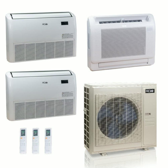 48,000 BTU ACIQ Standard 24 SEER2 Tri Zone Floor Mount Mini Split Heat Pump System - R454B | 230V - 9 + 18 + 18 - ES-48Z-M6C / ACIQ-09FM-HH-MD / ACIQ-18FM-HH-MD-2  Mini Split Systems Direct