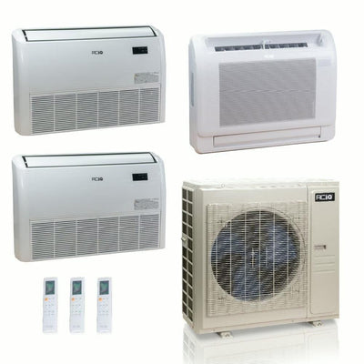 48,000 BTU ACIQ Standard 24 SEER2 Tri Zone Floor Mount Mini Split Heat Pump System - R454B | 230V - 9 + 18 + 18 - ES-48Z-M6C / ACIQ-09FM-HH-MD / ACIQ-18FM-HH-MD-2  Mini Split Systems Direct