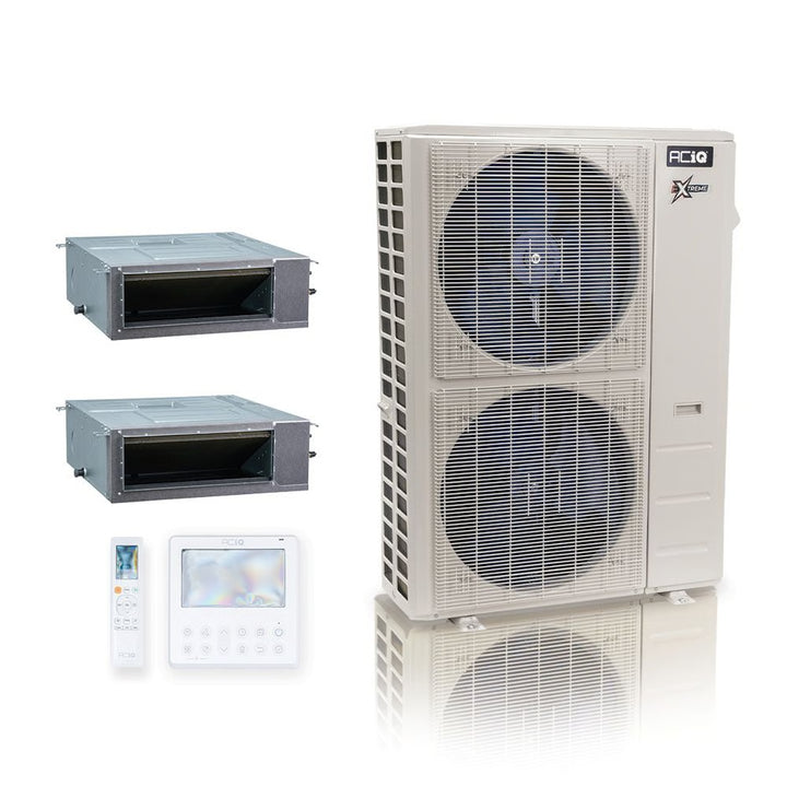 48,000 BTU ACiQ Extreme 20.4 SEER2 Dual Zone Concealed Duct Mini Split Heat Pump System - R454B | 230V - 12 + 24 - ACiQ-48Z-HH-M6C / ACIQ-12CD / ACIQ-24CD  Mini Split Systems Direct