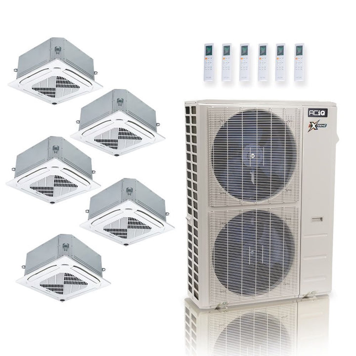 48,000 BTU ACiQ Extreme 23 SEER2 5 Zone Ceiling Cassette Mini Split Heat Pump System - R454B | 230V - 9 + 9 + 9 + 9 + 9 - ACIQ-48Z-HH-M6C / ACIQ-09CC-HH-MC-5  Mini Split Systems Direct