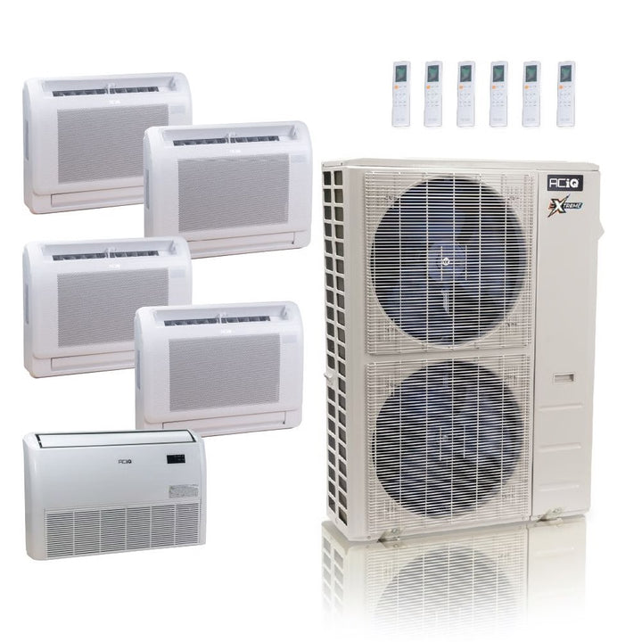 48,000 BTU ACiQ Extreme 23 SEER2 5 Zone Floor Mount Mini Split Heat Pump System - R454B | 230V - 9 + 9 + 9 + 9 + 24 - ACIQ-48Z-HH-M6C / ACIQ-09FM-HH-MD-4 / ACIQ-24FM-HH-MD  Mini Split Systems Direct