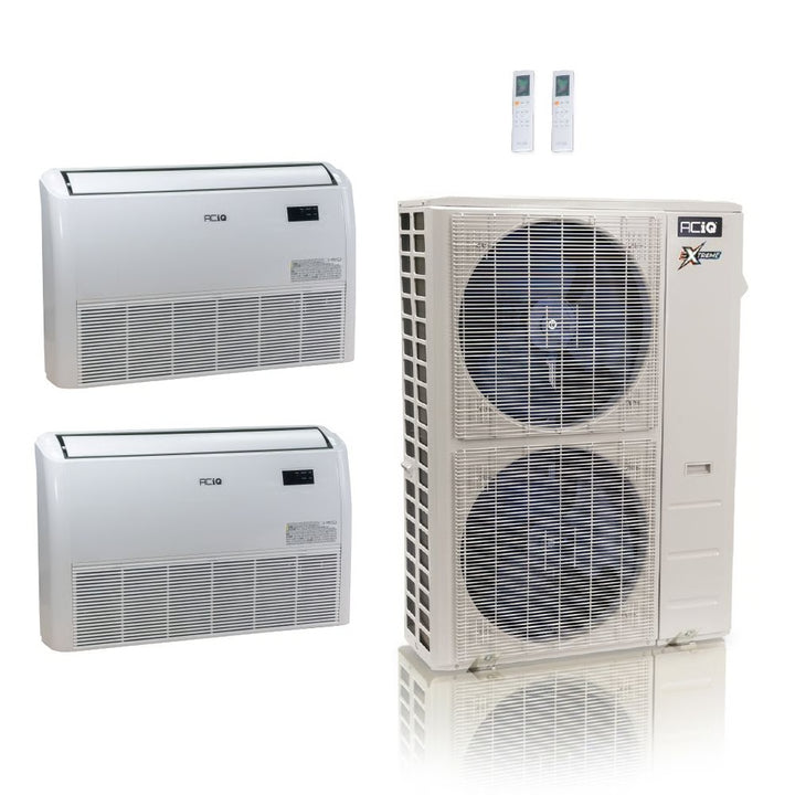 48,000 BTU ACiQ Extreme 23 SEER2 Dual Zone Floor Mount Mini Split Heat Pump System - R454B | 230V - 18 + 18 - ACiQ-48Z-HH-M6C / ACIQ-18FM-HH-MD-2  Mini Split Systems Direct