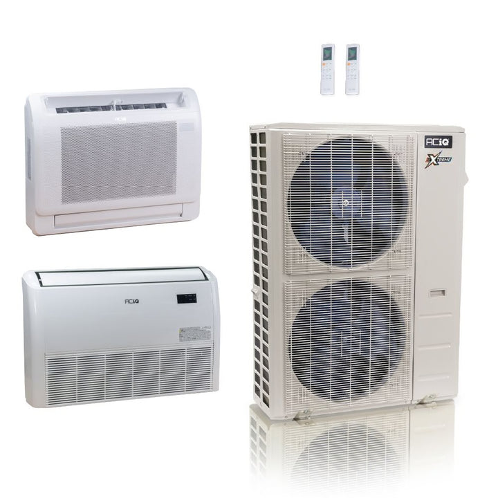 48,000 BTU ACiQ Extreme 23 SEER2 Dual Zone Floor Mount Mini Split Heat Pump System - R454B | 230V - 9 + 24 - ACiQ-48Z-HH-M6C / ACIQ-09FM / ACIQ-24FM  Mini Split Systems Direct