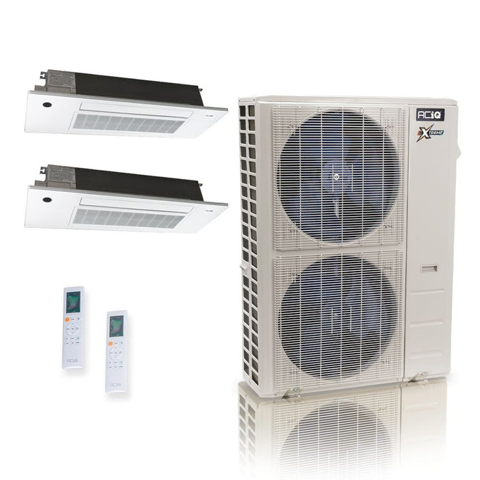 48,000 BTU ACiQ Extreme 23 SEER2 Dual Zone Slim Ceiling Casette Mini Split Heat Pump System - R454B | 230V - 18 + 18 - ACiQ-48Z-HH-M6C / SCC-18-HH-MB-2  Mini Split Systems Direct