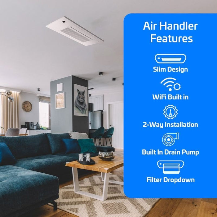 48,000 BTU ACiQ Standard 24 SEER2 5 Zone Slim Ceiling Casette Mini Split Heat Pump System - R454B | 230V - 6 + 6 + 6 + 6 + 12 - ES-48Z-M6C / SCC-06-HH-MB-4 / SCC-12-HH-MB  Mini Split Systems Direct
