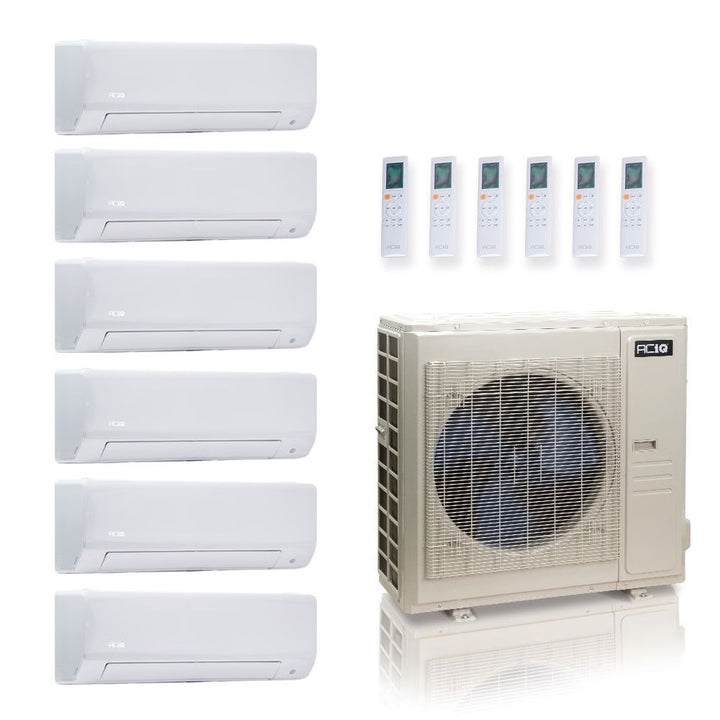 48,000 BTU ACiQ Standard 24 SEER2 6 Zone Wall Mount Mini Split Heat Pump System - R454B | 230V - 6 + 6 + 6 + 6 + 9 + 9 - ES-48Z-M6C / ACIQ-06W-HH-MD-4 / ACIQ-09W-HH-MD-2  Mini Split Systems Direct