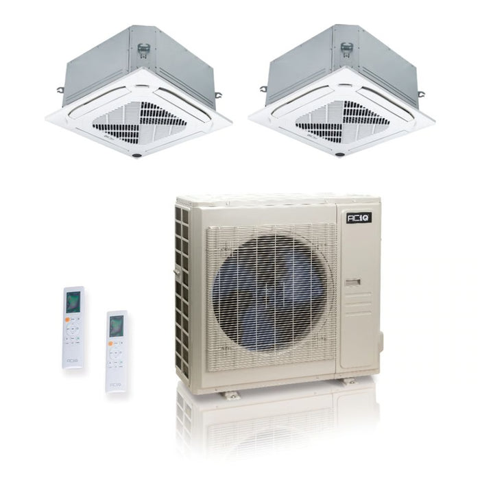48,000 BTU ACiQ Standard 24 SEER2 Dual Zone Ceiling Cassette Mini Split Heat Pump System - R454B | 230V - 18 + 18 - ES-48Z-M6C / ACIQ-18CC-HH-MC-2  Mini Split Systems Direct