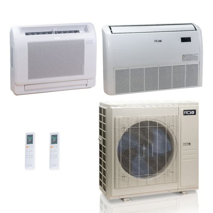 48,000 BTU ACiQ Standard 24 SEER2 Dual Zone Floor Mount Mini Split Heat Pump System - R454B | 230V - 12 + 24 - ES-48Z-M6C / ACIQ-12FM-HH-MD / ACIQ-24FM-HH-MD  Mini Split Systems Direct