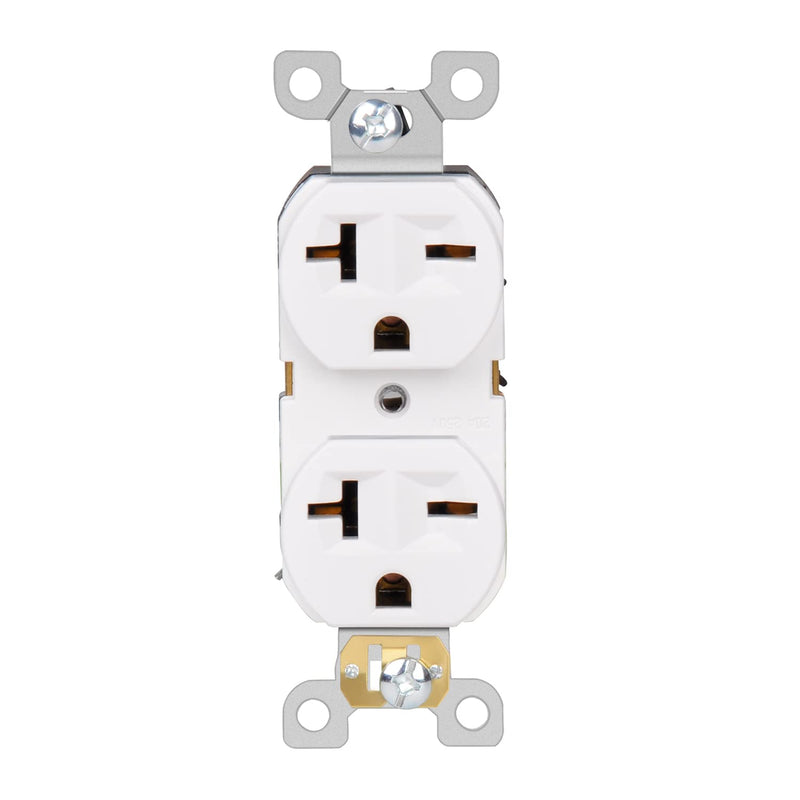 Duplex Receptacle Wall Outlet, Straight Blade - 20A, 250V, 2 Pole, 3 Wire, 6-20R/6-15R - White