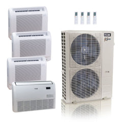 55,000 BTU ACIQ Extreme 22.2 SEER2 Quad Zone Floor Mount Mini Split Heat Pump System - R454B | 230V - 12 + 12 + 12 + 18 - ACIQ-55Z-HH-M6C / ACIQ-12FM-HH-MD-3 / ACIQ-18FM-HH-MD  Mini Split Systems Direct