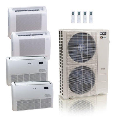 55,000 BTU ACIQ Extreme 22.2 SEER2 Quad Zone Floor Mount Mini Split Heat Pump System - R454B | 230V - 9 + 12 + 18 + 24 - ACIQ-55Z-HH-M6C / ACIQ-09FM / ACIQ-12FM / ACIQ-18FM / ACIQ-24FM  Mini Split Systems Direct