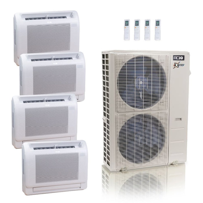 55,000 BTU ACIQ Extreme 22.2 SEER2 Quad Zone Floor Mount Mini Split Heat Pump System - R454B | 230V - 9 + 9 + 12 + 12 - ACIQ-55Z-HH-M6C / ACIQ-09FM-HH-MD-2 / ACIQ-12FM-HH-MD-2  Mini Split Systems Direct