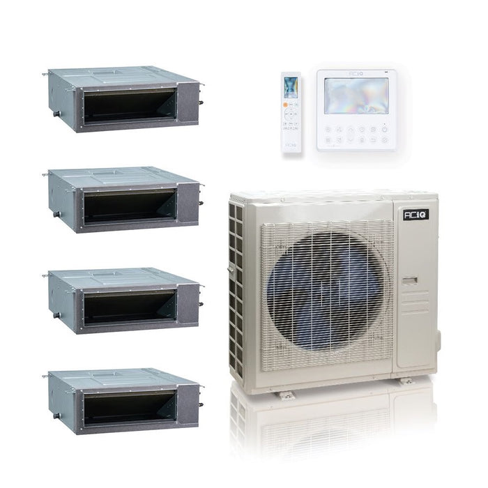 55,000 BTU ACIQ Standard 18 SEER2 Quad Zone Concealed Duct Mini Split Heat Pump System - R454B | 230V - 9 + 9 + 9 + 18 - ES-55Z-M6C / ACIQ-09CD-HH-MC-3 / ACIQ-18CD-HH-MC  Mini Split Systems Direct