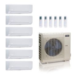 55,000 BTU ACIQ Standard 22 SEER2 6 Zone Wall Mount Mini Split Heat Pump System - R454B | 230V - 6 + 6 + 9 + 9 + 12 + 18 - ES-55Z-M6C / ACIQ-06W-2 / ACIQ-09W-2 / ACIQ-12W / ACIQ-18W  Mini Split Systems Direct