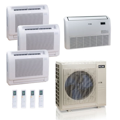 55,000 BTU ACIQ Standard 22 SEER2 Quad Zone Floor Mount Mini Split Heat Pump System - R454B | 230V - 12 + 12 + 12 + 24 - ES-55Z-M6C / ACIQ-12FM-HH-MD-3 / ACIQ-24FM-HH-MD  Mini Split Systems Direct