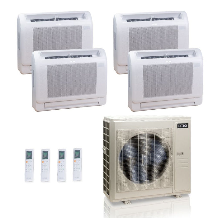 55,000 BTU ACIQ Standard 22 SEER2 Quad Zone Floor Mount Mini Split Heat Pump System - R454B | 230V - 9 + 9 + 9 + 12 - ES-55Z-M6C / ACIQ-09FM-HH-MD-3 / ACIQ-12FM-HH-MD  Mini Split Systems Direct