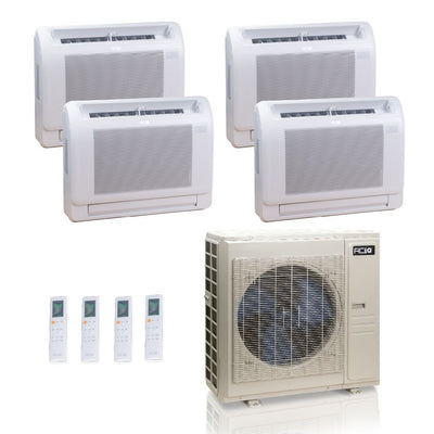 55,000 BTU ACIQ Standard 22 SEER2 Quad Zone Floor Mount Mini Split Heat Pump System - R454B | 230V - 9 + 9 + 9 + 12 - ES-55Z-M6C / ACIQ-09FM-HH-MD-3 / ACIQ-12FM-HH-MD  Mini Split Systems Direct