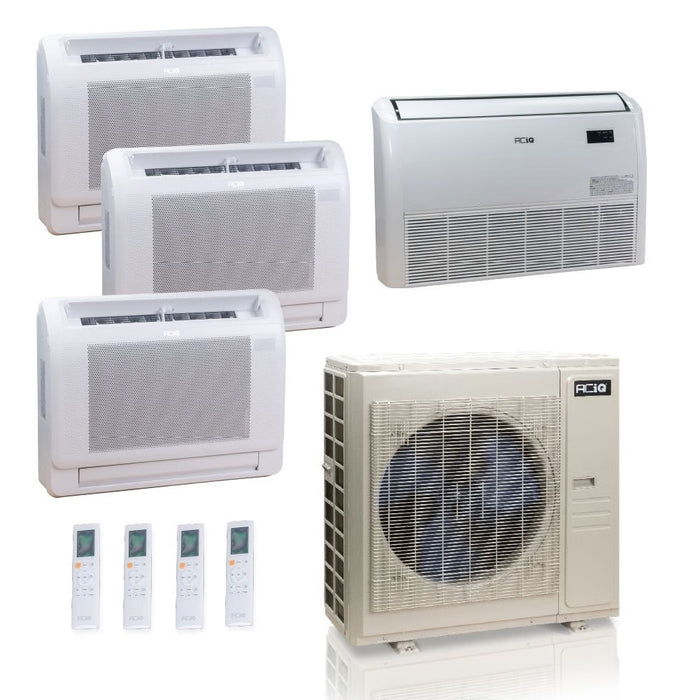 55,000 BTU ACIQ Standard 22 SEER2 Quad Zone Floor Mount Mini Split Heat Pump System - R454B | 230V - 9 + 9 + 9 + 18 - ES-55Z-M6C / ACIQ-09FM-HH-MD-3 / ACIQ-18FM-HH-MD  Mini Split Systems Direct