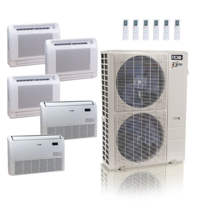 55,000 BTU ACiQ Extreme 22.2 SEER2 5 Zone Floor Mount Mini Split Heat Pump System - R454B | 230V - 9 + 9 + 12 + 18 + 18 - ACIQ-55Z-HH-M6C / ACIQ-09FM-2 / ACIQ-12FM / ACIQ-18FM-2  Mini Split Systems Direct