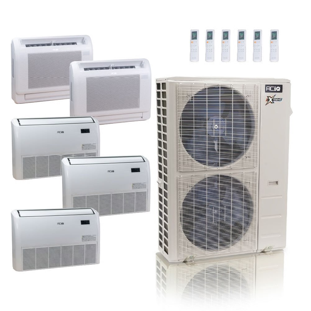 55,000 BTU ACiQ Extreme 22.2 SEER2 5 Zone Floor Mount Mini Split Heat Pump System - R454B | 230V - 9 + 9 + 18 + 18 + 18 - ACIQ-55Z-HH-M6C / ACIQ-09FM-HH-MD-2 / ACIQ-18FM-HH-MD-3  Mini Split Systems Direct