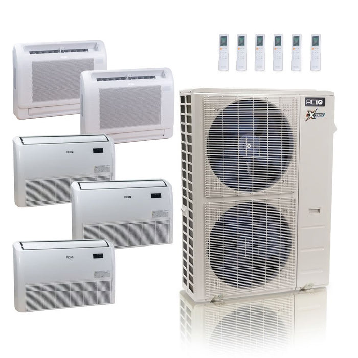 55,000 BTU ACiQ Extreme 22.2 SEER2 5 Zone Floor Mount Mini Split Heat Pump System - R454B | 230V - 9 + 9 + 18 + 18 + 18 - ACIQ-55Z-HH-M6C / ACIQ-09FM-HH-MD-2 / ACIQ-18FM-HH-MD-3  Mini Split Systems Direct