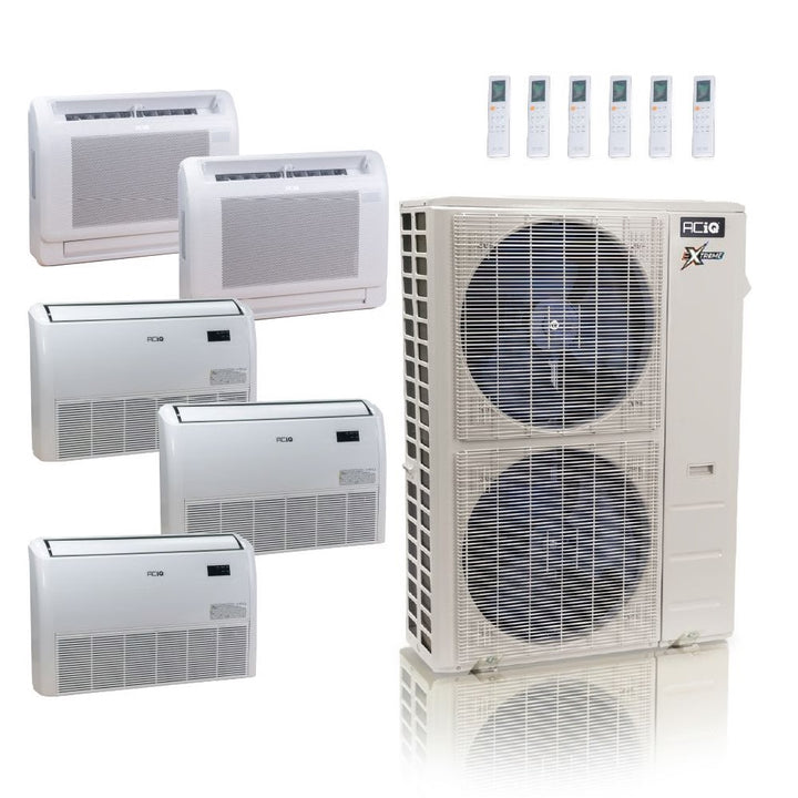 55,000 BTU ACiQ Extreme 22.2 SEER2 5 Zone Floor Mount Mini Split Heat Pump System - R454B | 230V - 9 + 9 + 18 + 18 + 18 - ACIQ-55Z-HH-M6C / ACIQ-09FM-HH-MD-2 / ACIQ-18FM-HH-MD-3  Mini Split Systems Direct