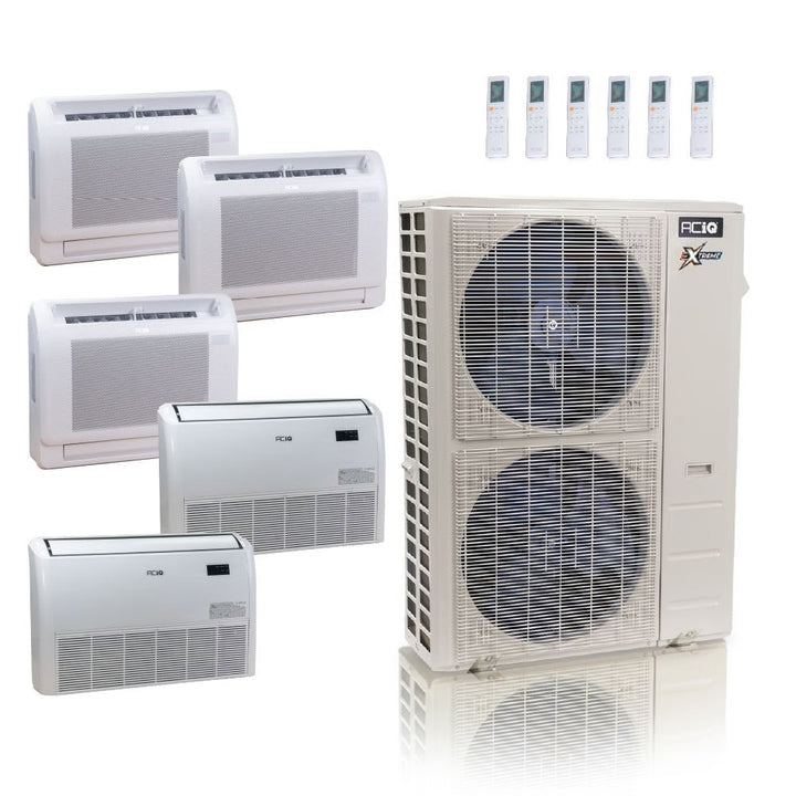 55,000 BTU ACiQ Extreme 22.2 SEER2 5 Zone Floor Mount Mini Split Heat Pump System - R454B | 230V - 9 + 9 + 9 + 18 + 24 - ACIQ-55Z-HH-M6C / ACIQ-09FM-3 / ACIQ-18FM / ACIQ-24FM  Mini Split Systems Direct