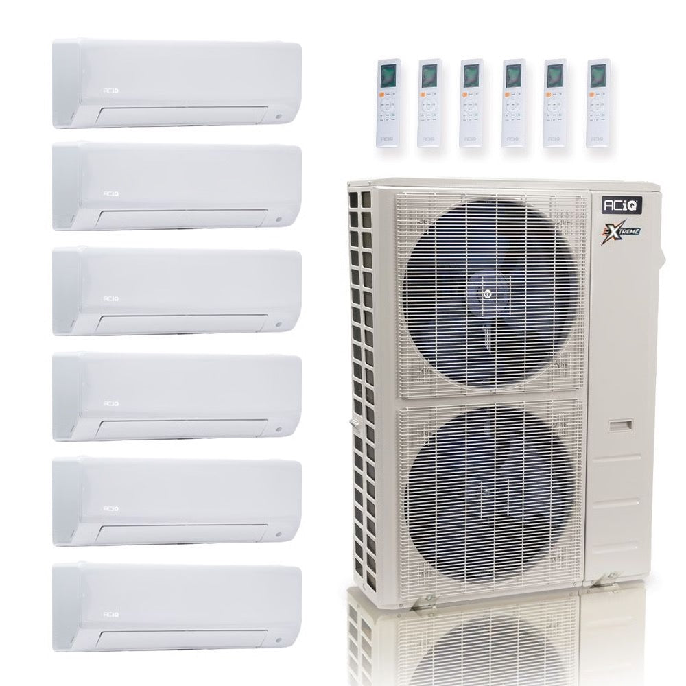 55,000 BTU ACiQ Extreme 22.2 SEER2 6 Zone Wall Mount Mini Split Heat Pump System - R454B | 230V - 6 + 6 + 6 + 6 + 6 + 12 - ACiQ-55Z-HH-M6C / ACIQ-06W-HH-MD-5 / ACIQ-12W-HH-MD  Mini Split Systems Direct