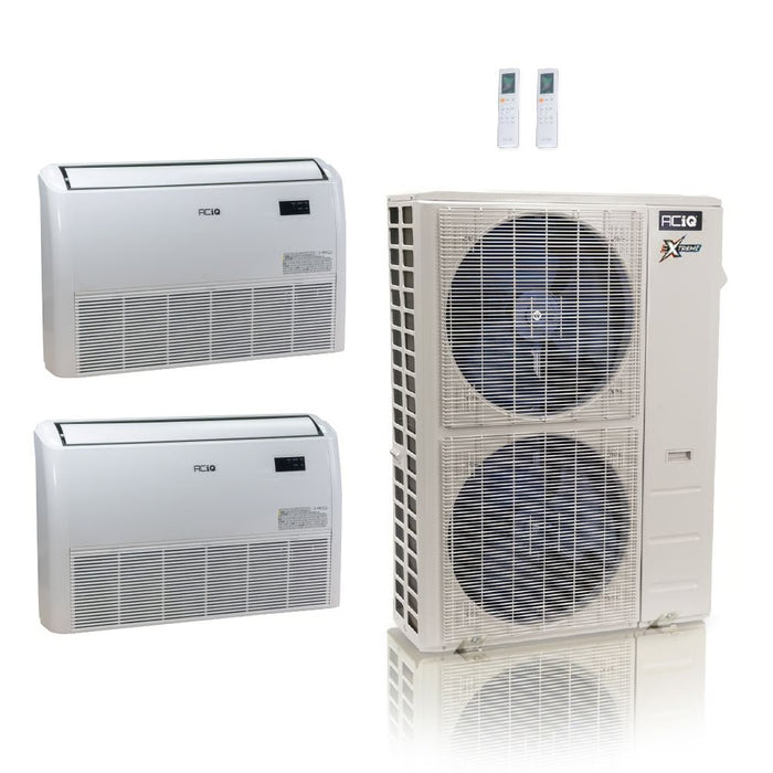 55,000 BTU ACiQ Extreme 22.2 SEER2 Dual Zone Floor Mount Mini Split Heat Pump System - R454B | 230V - 24 + 24 - ACiQ-55Z-HH-M6C / ACIQ-24FM-HH-MD-2  Mini Split Systems Direct