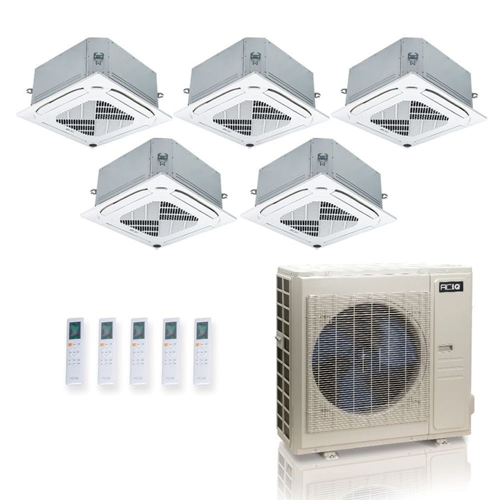 55,000 BTU ACiQ Standard 22 SEER2 5 Zone Ceiling Cassette Mini Split Heat Pump System - R454B | 230V - 9 + 9 + 9 + 9 + 12 - ES-55Z-M6C / ACIQ-09CC-HH-MC-4 / ACIQ-12CC-HH-MC  Mini Split Systems Direct