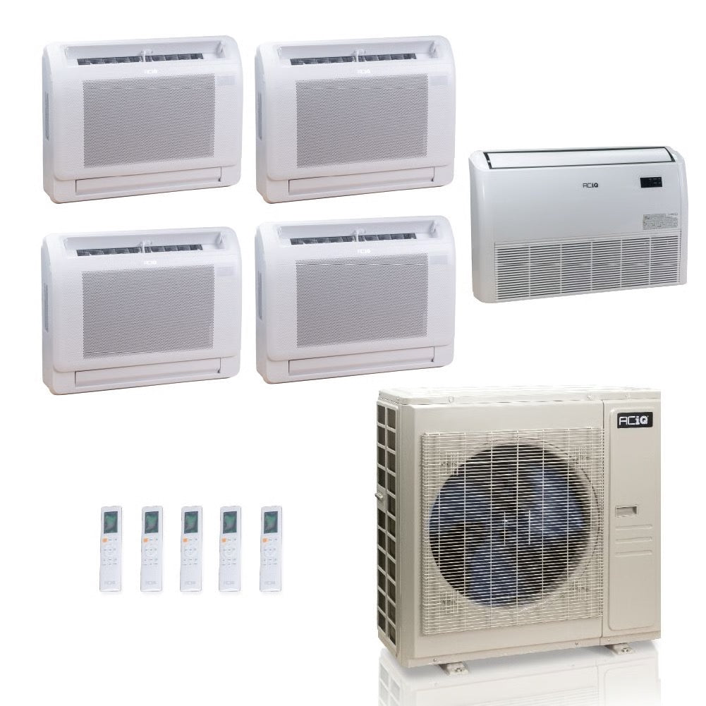 55,000 BTU ACiQ Standard 22 SEER2 5 Zone Floor Mount Mini Split Heat Pump System - R454B | 230V - 12 + 12 + 12 + 12 + 18 - ES-55Z-M6C / ACIQ-12FM-HH-MD-4 / ACIQ-18FM-HH-MD  Mini Split Systems Direct