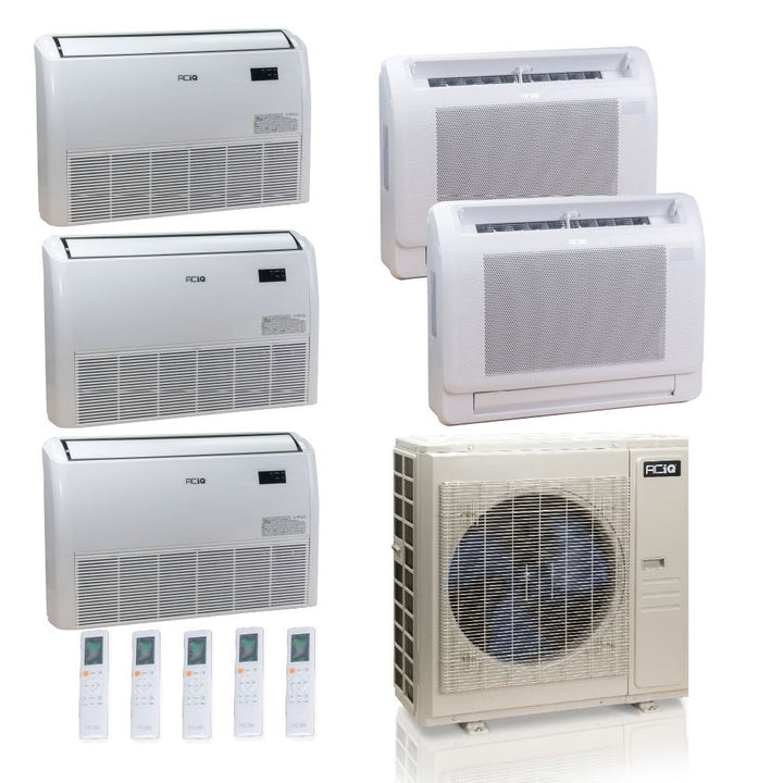 55,000 BTU ACiQ Standard 22 SEER2 5 Zone Floor Mount Mini Split Heat Pump System - R454B | 230V - 9 + 9 + 18 + 18 + 18 - ES-55Z-M6C / ACIQ-09FM-HH-MD-2 / ACIQ-18FM-HH-MD-3  Mini Split Systems Direct