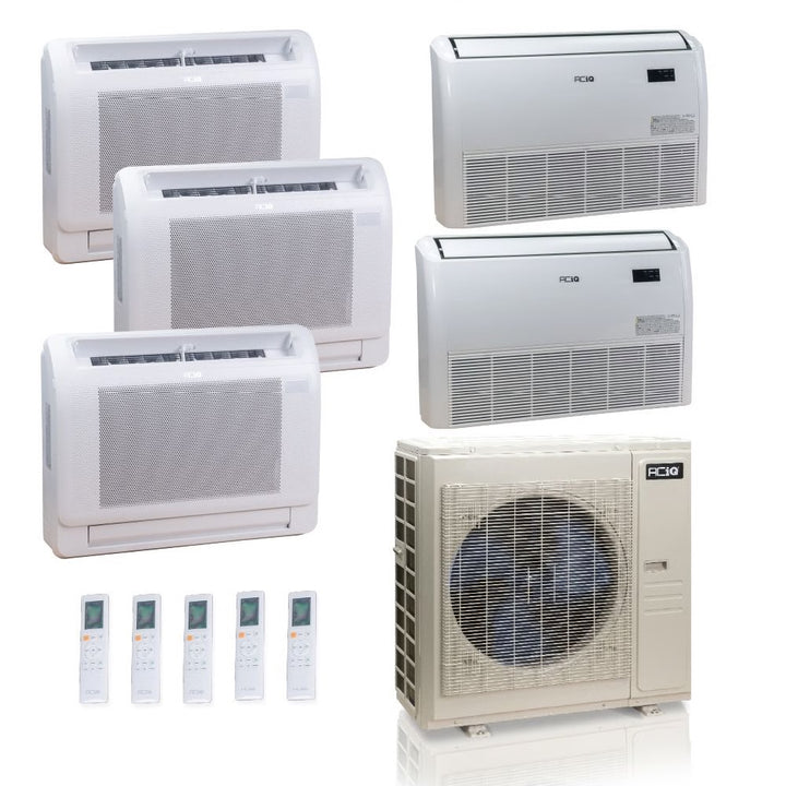 55,000 BTU ACiQ Standard 22 SEER2 5 Zone Floor Mount Mini Split Heat Pump System - R454B | 230V - 9 + 9 + 9 + 18 + 18 - ES-55Z-M6C / ACIQ-09FM-HH-MD-3 / ACIQ-18FM-HH-MD-2  Mini Split Systems Direct