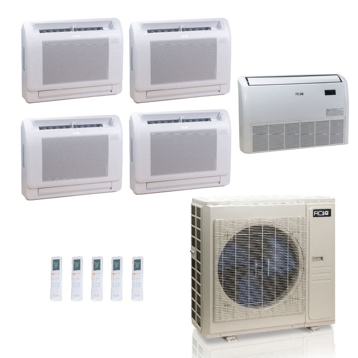 55,000 BTU ACiQ Standard 22 SEER2 5 Zone Floor Mount Mini Split Heat Pump System - R454B | 230V - 9 + 9 + 9 + 9 + 24 - ES-55Z-M6C / ACIQ-09FM-HH-MD-4 / ACIQ-24FM-HH-MD  Mini Split Systems Direct